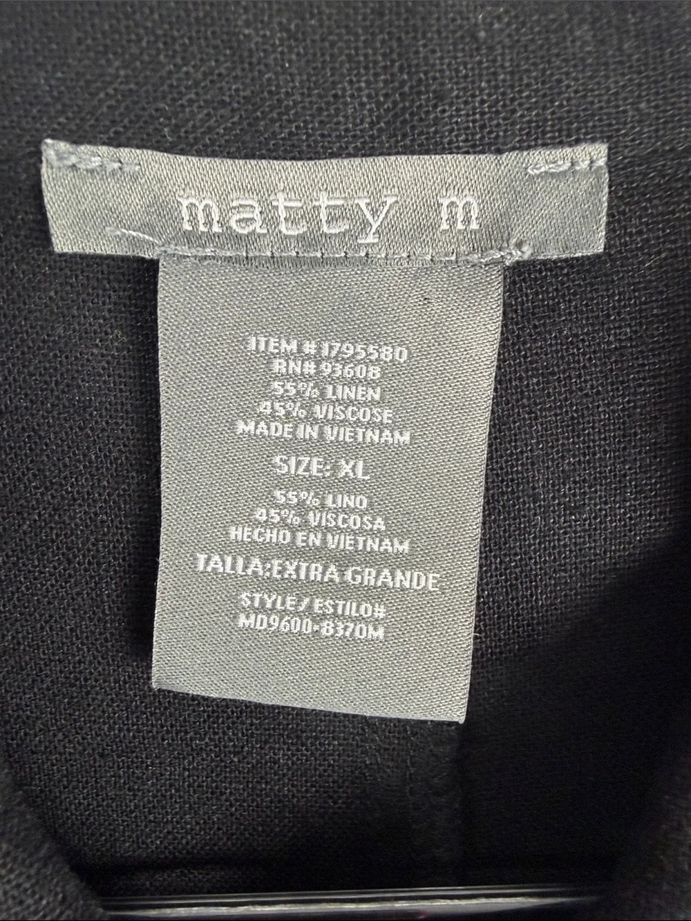 Matty M Black Linen Blend Tie-Waist Utility Romper Short Sleeve XL